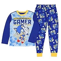 Sonic The Hedgehog Boys Legendary Gamer Two Piece Pajama Long Sleeve Shirt And Long Pant Pajama Sleepwear Set (M, 8) Blue