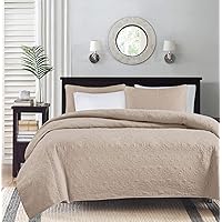 Madison Park Quebec Quilt Set - Luxurious Damask Stitching Design, Cotton Filled Lightweight Coverlet Bedspread Bedding, Shams, Full/Queen(90