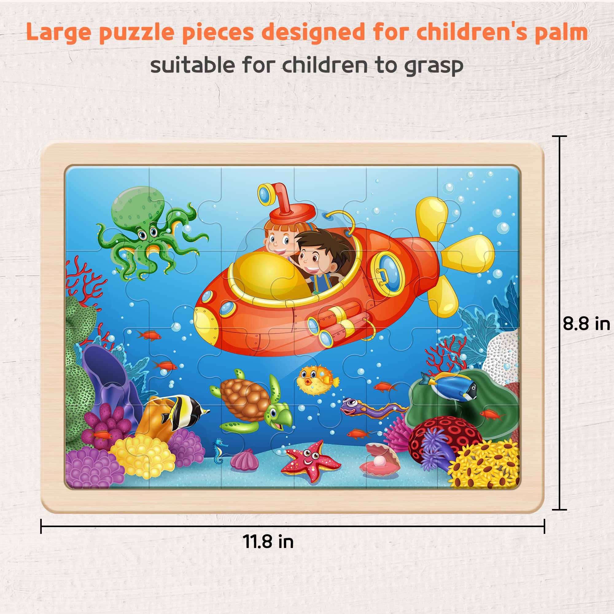 SYNARRY Wooden Puzzles for Kids Ages 3-5, 4 Packs 24 PCs Wood Jigsaw Puzzles Preschool Educational Brain Teaser Boards Toys, Zoo Farm Insect Sea Animals, Children Gifts for 3 4 5 6 Year Old Boys Girls
