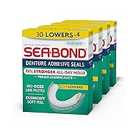 Sea-Bond Secure Denture Adhesive Seals, Fresh Mint Lowers, Zinc-Free, All-Day-Hold, Mess-Free, 30 Count (Pack of 4)