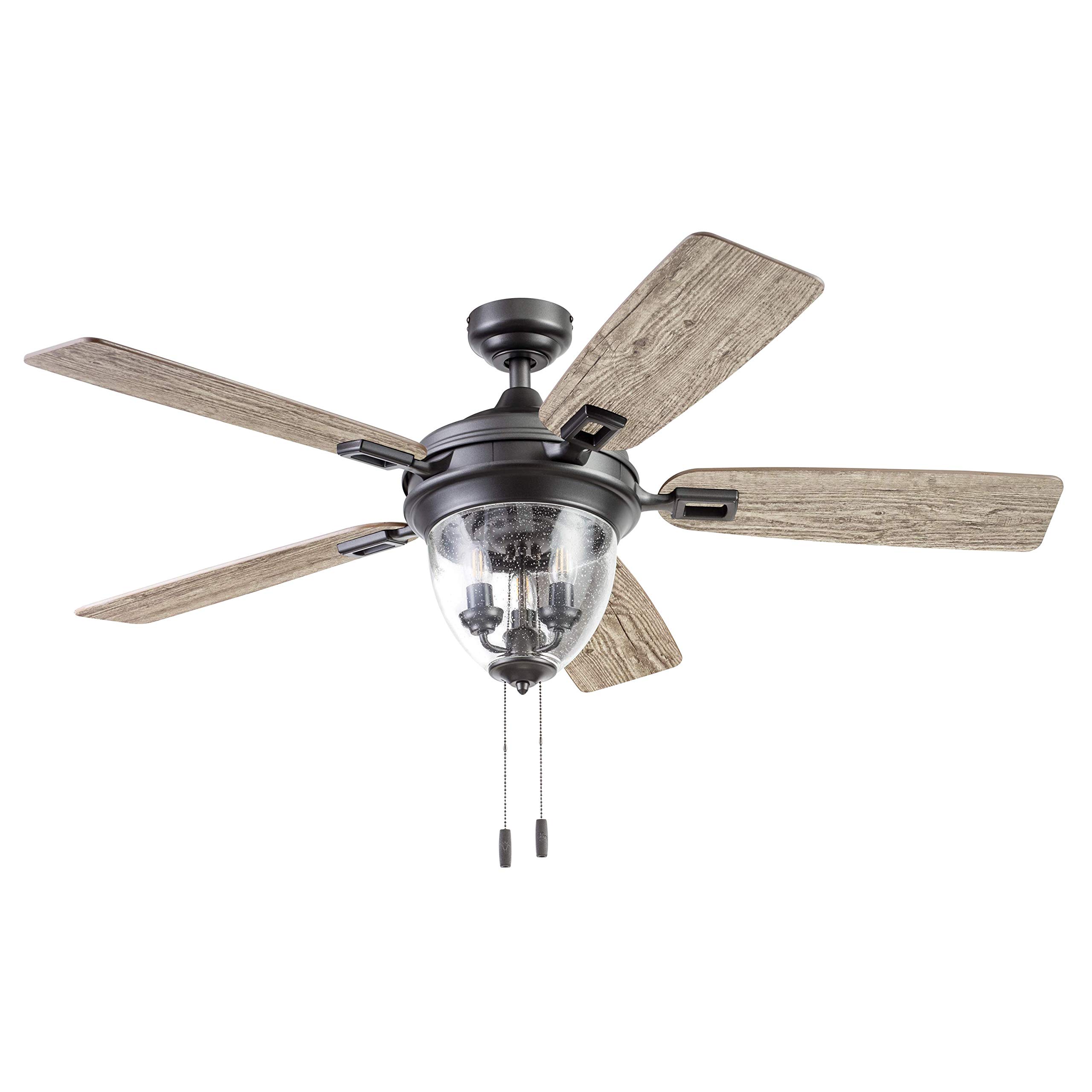 Honeywell Ceiling Fans Glencrest, 52 Inch Indoor Outdoor LED Ceiling Fan with Light, Pull Chain, Dual Mounting Options, ETL Damp Rated, Dual Finish Blades, Reversible Motor - 50615-01 (Iron)