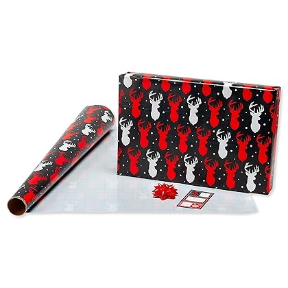 American Greetings Christmas Wrapping Paper Set with Cut Lines, Red, Black and White, Plaid, Reindeer and Snowflakes (4 Rolls, 7 Bows, 30 Gift Tags, 120 sq. ft.)