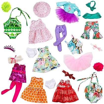 ZITA ELEMENT 24 Pcs American Doll Clothes for 18 inch Doll Clothes and Accessories - Doll Clothing Outfits Dress Swimsuits Tights for 18 Inch Dolls