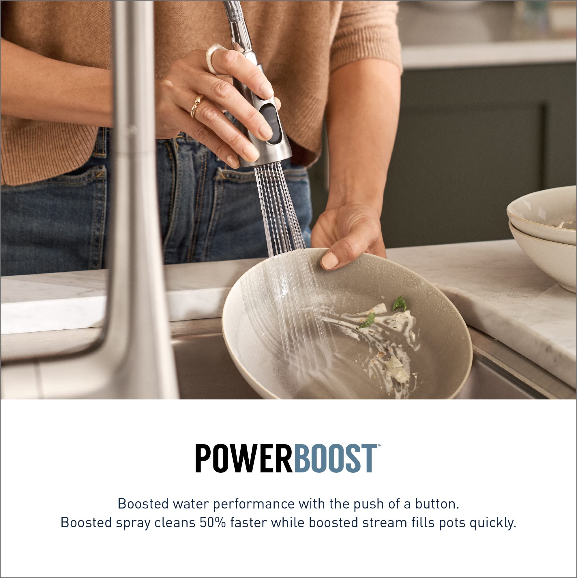 Moen Sleek Spot Resist Stainless One-Handle Smart Touchless Kitchen Faucet Pull Down Sprayer, Voice Control, and Power Boost, 7864EVSRS