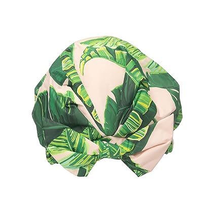Kitsch Luxury Shower Cap for Women - Reusable Shower Cap for Long Hair with Non Slip Silicon Grip | Waterproof Hair Cap for Shower with One Size Fits Most | Hair Cover for Shower (Palm Leaves)