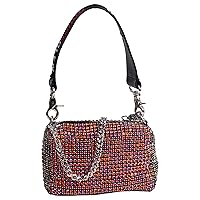 Womens Convertible Crystal Handbag with Chain Strap and Logo Handle, Sunset Blvd Mixed Check, One Size