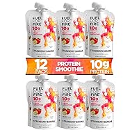 Fuel for Fire Protein Smoothie Pouch - Strawberry Banana (12-Pack) | Healthy Snack & Recovery | No Sugar Added, Dietitian Approved | Functional Fruit Smoothies | Gluten Free, Kosher (4.5oz pouches)