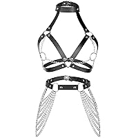 Leather Body Chains for Women Sexy Harness Waist Chains Black Belt Chest Chains Punk Adjustable Rave Body Jewelry