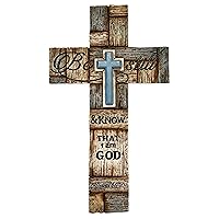 Top Brass Inspirational Layered Wall Cross, Realistic Wood Texture - Be Still & Know That I am God - Psalm 46:10