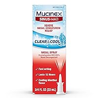 Mucinex Sinus-Max Severe Nasal Congestion Relief Clear & Cool Nasal Spray, 0.75 fl. oz., Lasts 12 Hours, Fast Acting, Cooling Menthol Flavor