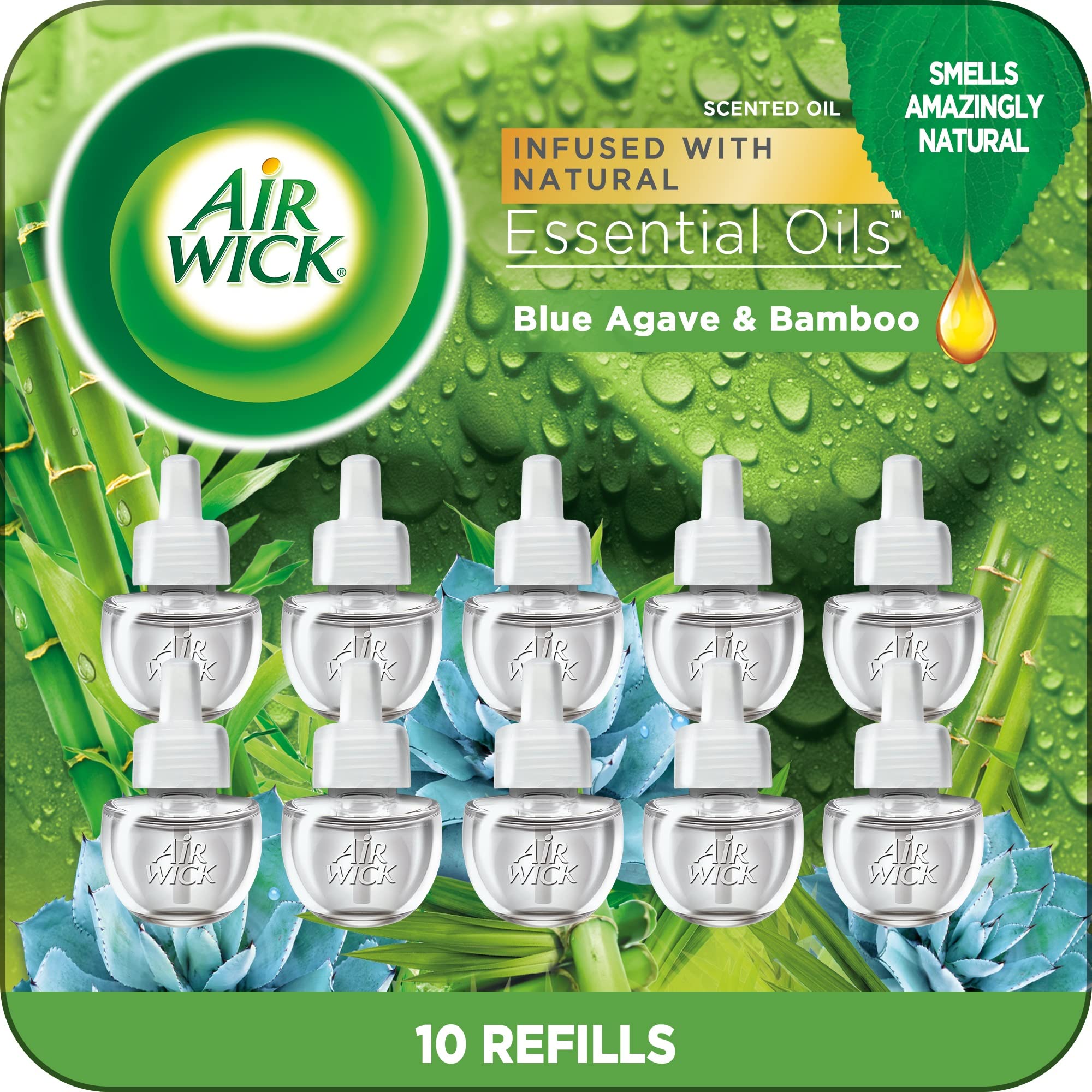 Air Wick Plug in Scented Oil Refill, 10ct, Blue Agave and Bamboo, Air Freshener, Essential Oils