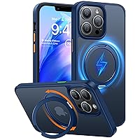 TORRAS 360° Rotatable Ring for iPhone 13 Pro Max Case, Compatible with Magsafe with Stand, Magnetic Ring Holder, Military Grade Shockproof Translucent Back Slim Phone Case UPRO Ostand Pro, Blue