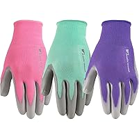 Wells Lamont 3 Pair Pack Women’s Gardening Gloves | PU Coated Grip Work Gloves| Each Pack Includes Pink, Green, Purple | Medium (413MF)