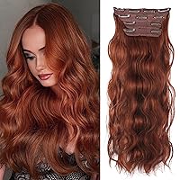 Clip In Hair Extensions 4PCS 20inch Auburn Synthetic Fiber Long Body Wave Thick Hair Pieces for Women