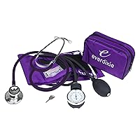 Dixie EMS Aneroid Sphygmomanometer and Dual Head Stethoscope Set with Adult Size Blood Pressure Cuff, Calibration Key and Carrying Case – Purple