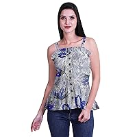 Printed Casual Frill Smoked Full Buttoned Closure Women Fitted Crop Top