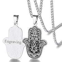 FaithHeart Stainless Steel Egyptian Eye Fatima Hamsa Hand Pendant Necklace Star of David Success and Protection Lucky Jewelry