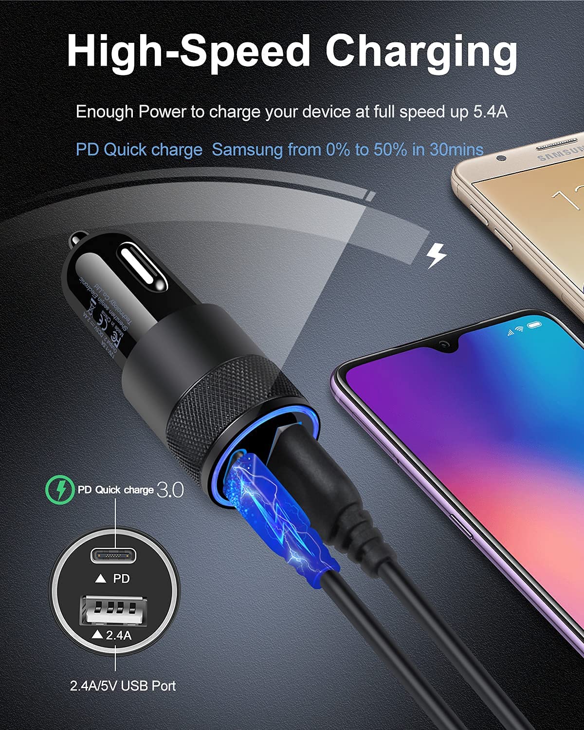 2 Pack 30W Fast Charge Dual Port USB C Car Charger + 3Pack Dual Port USB-C Wall Plug-in USB Charger