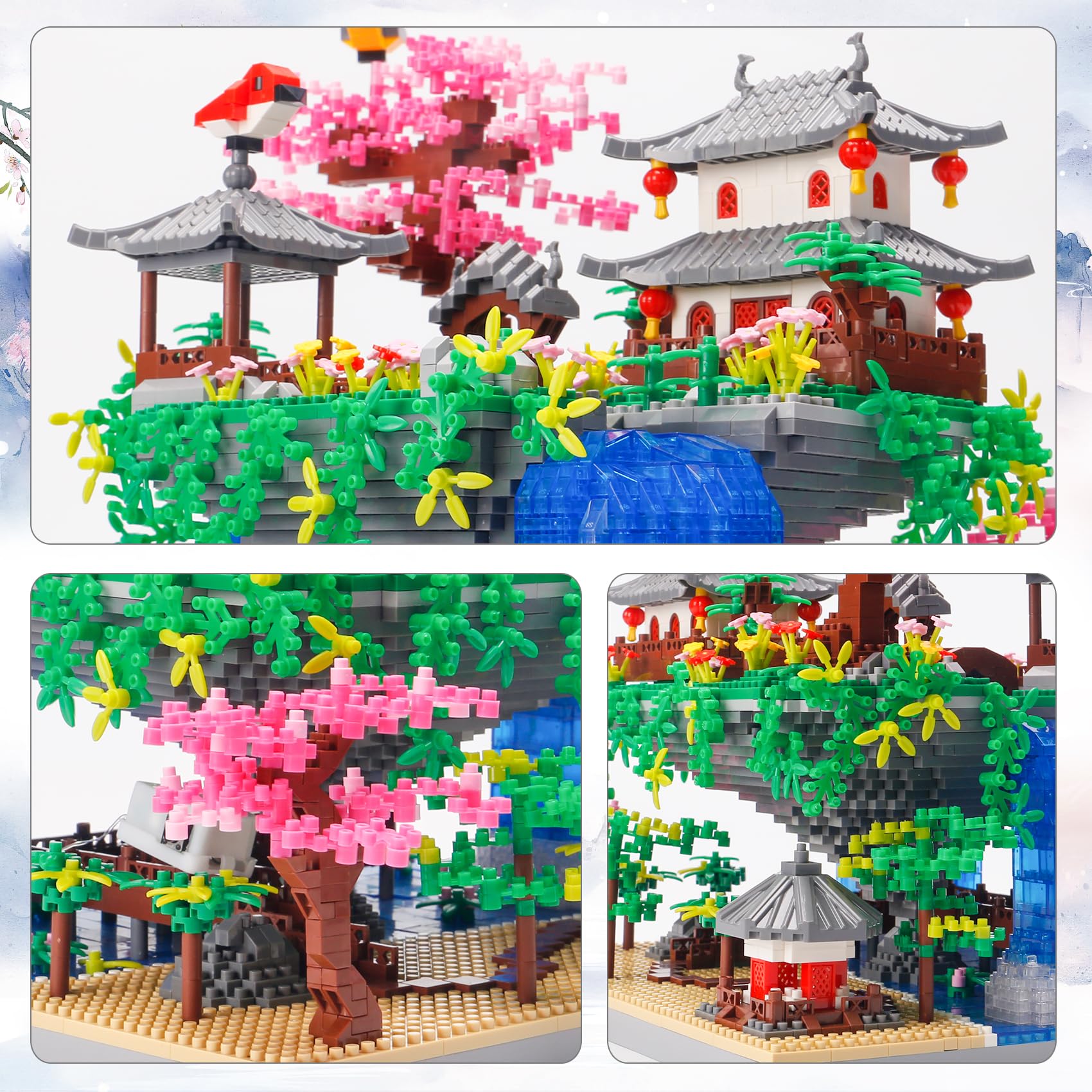 SAMYBLOCKS 3600PCS Micro Mini Blocks Peach Blossom Pond Bonsai Tree Kit,Traditional Architecture Building Blocks,Exquisite Cherry Bonsai Tree Kit Gift for 14+ Kids Or Adults