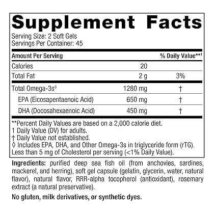 Nordic Naturals Ultimate Omega, Lemon Flavor - 90 Soft Gels - 1280 mg Omega-3 - High-Potency Omega-3 Fish Oil Supplement with EPA & DHA - Promotes Brain & Heart Health - Non-GMO - 45 Servings