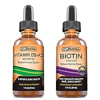 SBR Nutrition D3+K2 and Biotin Bundle Vitamin D3K2 (MK7) Liquid Drops, Peppermint, 1oz | Biotin 5000mcg Liquid Drops, Vanilla 2oz | for Adults & Kids | Non-GMO, Gluten Free