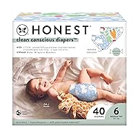 The Honest Company Clean Conscious Diapers | Plant-Based, Sustainable | Spring '24 Limited Edition Prints | Club Box, Size 6 (35+ lbs), 40 Count