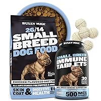 Bully Max 26/14 Small Breed Dry Dog Food 5 lbs & 60 Chewable Tablets Bundle for Skin Coat, Immune & Digestive Health Support - Multivitamin Immunity Booster Supplements for Puppy, Adult & Senior Dogs
