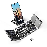 Multi-Device Foldable Bluetooth Keyboard with Touchpad Rechargeable Dual-Mode(2.4G+BTx2) Wireless Keyboard with Holder, Portable Ultra Slim Folding Keyboard for Android Windows iOS Mac OS