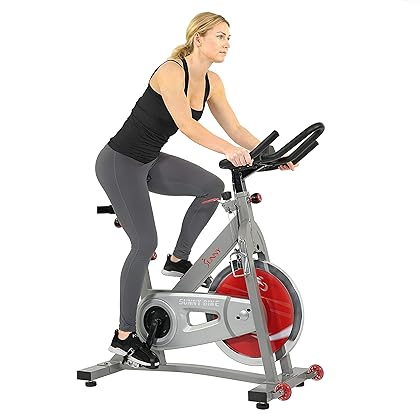Sunny Health & Fitness Pro Belt Drive Indoor Cycling Stationary Exercise Bikes with Optional SunnyFit® App Enhanced Bluetooth Connectivity.