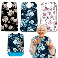 3 Pack Adult Bibs with Crumb Catcher, Washable and Adjustable Adult Bibs for Women Elderly Seniors, Adult Bibs for Eating