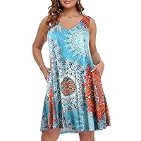 BELAROI Womens Casual Sundress Plus Size Summer Dresses Beach Tshirt Sleeveless V Neck Swing Loose Boho Tank Dress Beach Cover up Pockets(5X,Flower37)