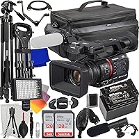 Ultimaxx Deluxe Bundle + Panasonic AG-CX350 4K Camcorder + 2X SanDisk 128GB Ultra SDXC, 2X Spare Batteries, 160 LED Video Light, 80” Tripod/Monopod, Retractable Tripod Dolly & Much More (30pc Bundle)