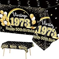 3pcs 50th Birthday Tablecloths for Man and Women Black Gold Vintage 1973 Party Decorations Fifty Years Old Party Supplies Table Cloths for Birthday Anniversary Vintage 1973 Party Favors