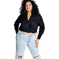 Now This Trendy Plus Size Faux Wrap Poplin Shirt