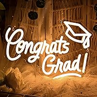Congrats Grad Neon Sign with Graduation Cap, Warm White Congrats Grad Light Up Sign for Wall Decor, Adjustable Brightness Congrats Led Sign for Class of 2024 Party Room Dorm Backdrop Celebration Gifts
