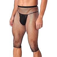 Men Fishnet Mesh See Through High Waist Shorts High Stretch Half Pants Underwear