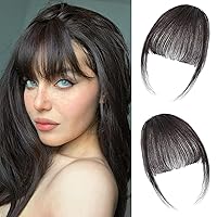 MORICA Clip in Bangs - 100% Human Hair Wispy Bangs Clip in Hair Extensions, Brown Black Air Bangs Fringe with Temples Hairpieces for Women Curved Bangs for Daily Wear (Wispy Bangs,Brown Black)