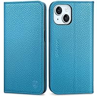 SHIELDON Case for iPhone 15 2023, Genuine Leather Wallet Case, Kickstand, RFID Blocking Credit Card Slots, Magnetic Closure Protective Case Compatible with iPhone 15 6.1