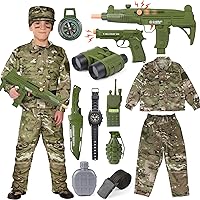 Tacobear Army Soldier Military Costume for Kids Boys Ages 3-10 Halloween Dress Up Role Play Set with Toy Accessories