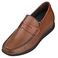 CALTO Men's Invisible Height Increasing Elevator Shoes - Premium Leather Slip-on Lightweight Casual Loafers - 2.4 Inches Taller