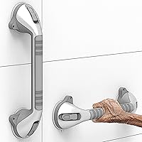 17“ Suction Shower Grab Bar with Indicators, Tool-Free Installation, Steady Handle for Balance Assist for Bathtub, Toilet, Bathroom, Dual Tone, Silver/Gray 2-Pack