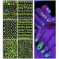6 Sheets Nail Art Stickers Luminous Nail Art Supplies 3D Self-Adhesive Nail Decals Flame Star Moon Heart Butterfly Rose Flower Designer Nail Stickers for Women Design Manicure Art Decorations