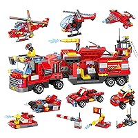 1432 Pieces City Fire Truck , Fire Rescue Helicopter , Fire Rescue Boat Building Blocks Set , 8+1 City Fire Mobile Command Center Truck , Fire Engine Gifts for Kids, Boys and Girls Ages 6-12