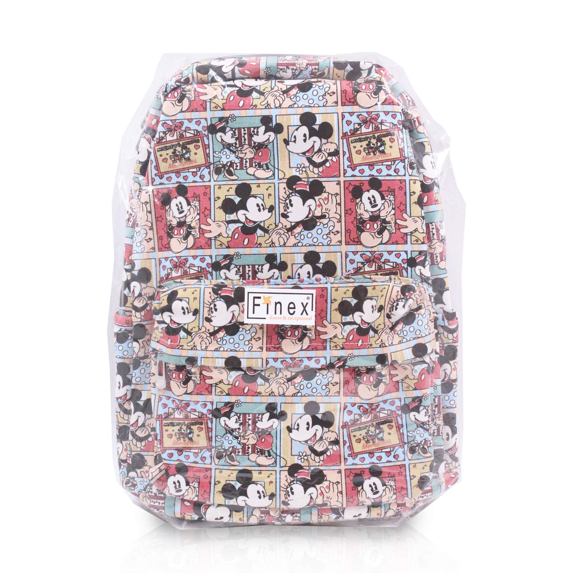 FINEX Mickey Mouse & Minnie Mouse Comic Style Canvas Casual Daypack with 15 in Laptop Storage Compartment