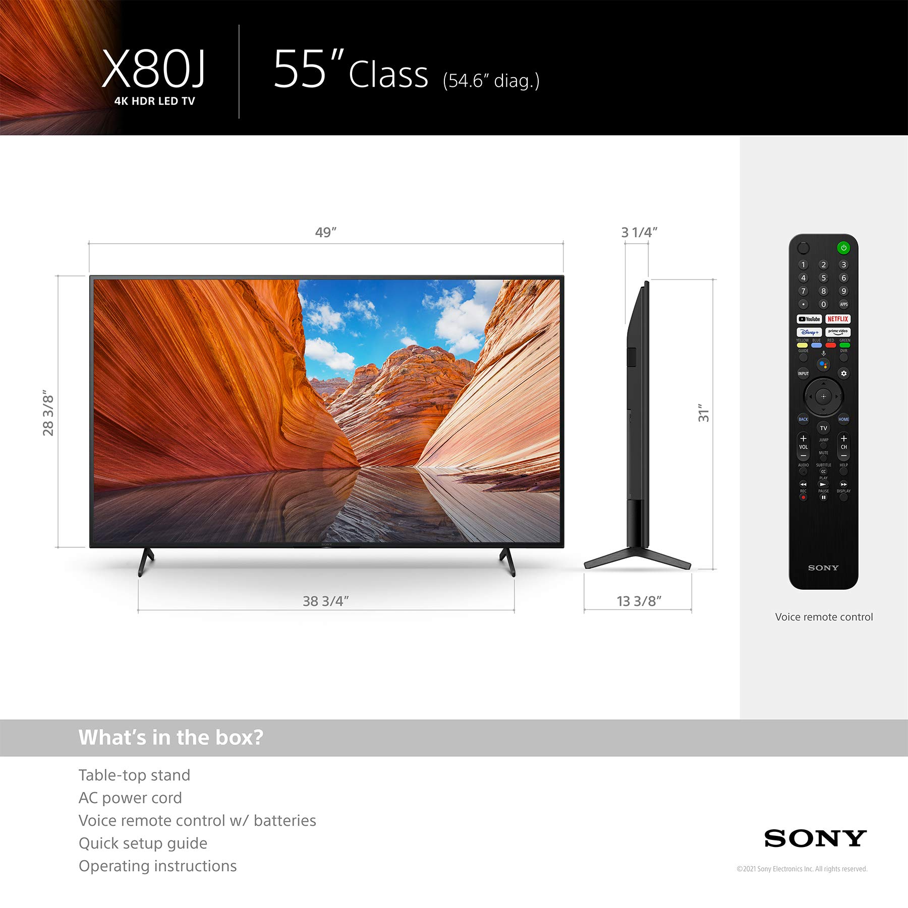 Sony X80J 55 Inch TV: 4K Ultra HD LED Smart Google TV with Dolby Vision HDR and Alexa Compatibility KD55X80J- 2021 Model