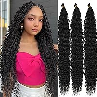 ATRAENTE Curly Braiding Hair Ocean Wave Crochet Hair Curly Crochet Hair 30 Inch 3 Packs Deep Wave Braiding Hair Deep Wave Crochet Hair Long Synthetic Hair Extensions for Boho Braids(30 Inch, 1B)