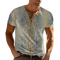 Mens Henley Shirts Summer Casual Short Sleeve Button Tops Camo Retro Basic Classic Lightweight Fashion Tee Blouse