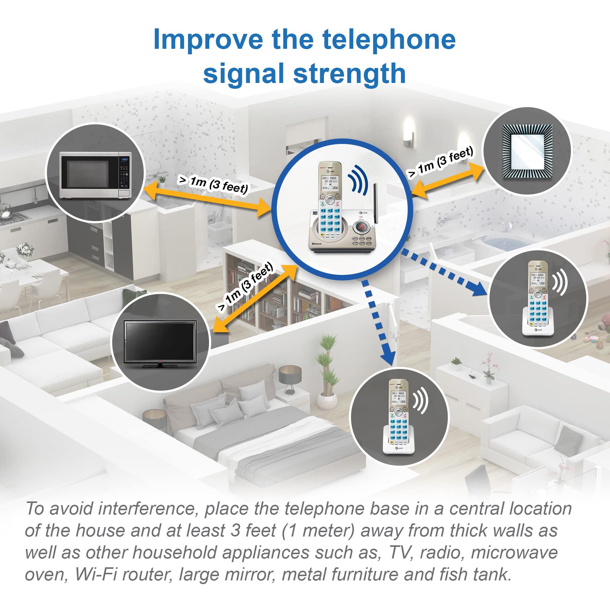 AT&T DL72319 DECT 6.0 3-Handset Cordless Phone for Home with Connect to Cell, Call Blocking, 1.8