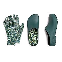 MUK LUKS Women's Garden Clog and Glove Set Sandal, Green Floral, Large