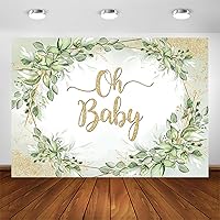Avezano Sage Green Baby Shower Backdrop Gold Oh Baby Background Greenery Eucalyptus Leaves Baby Shower Party Decorations Banner Photo Booth Props (7x5ft)